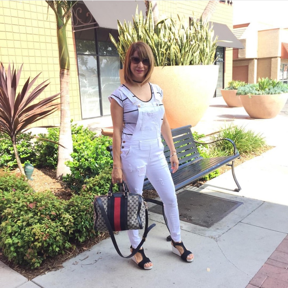 bebe distressed overalls